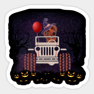 JP Scared Dachshund in The Car Halloween Sticker